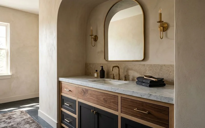 Bespoke vanity fitted precisely into a bathroom alcove