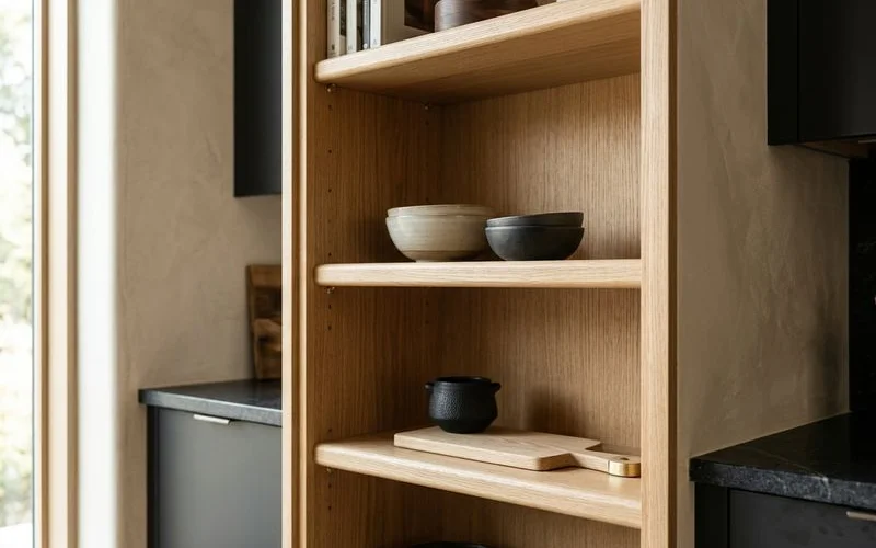 Frameless full-access cabinet interior with an unobstructed opening
