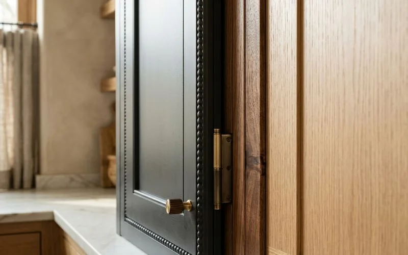 Close-up of a tight inset door reveal showing precise, even gaps