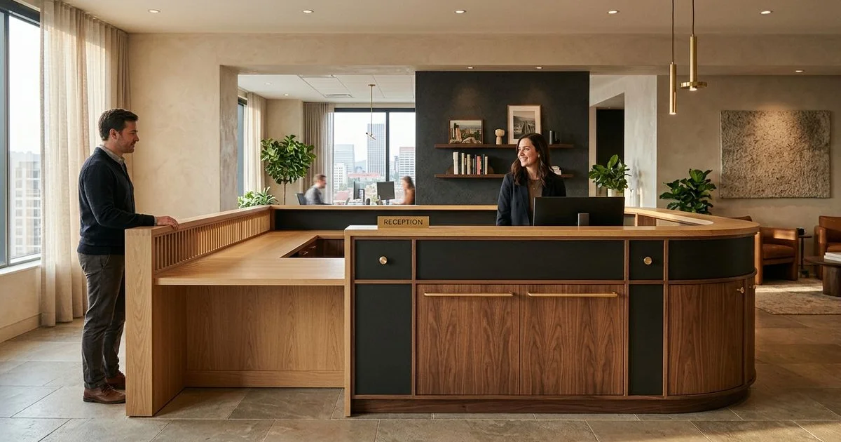 ADA-compliant reception counter with an accessible lower section