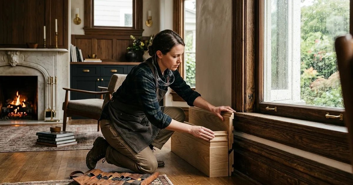 Craftsperson comparing new moulding against original historic trim