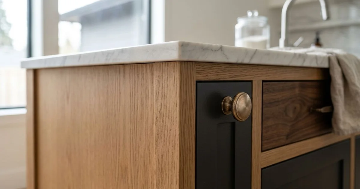 Luxury Portland kitchen with rift-cut oak cabinetry and a marble island