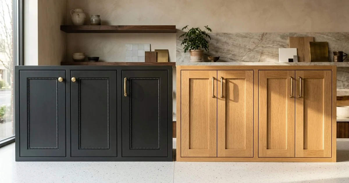 Inset beaded doors and full-overlay Shaker doors shown side by side