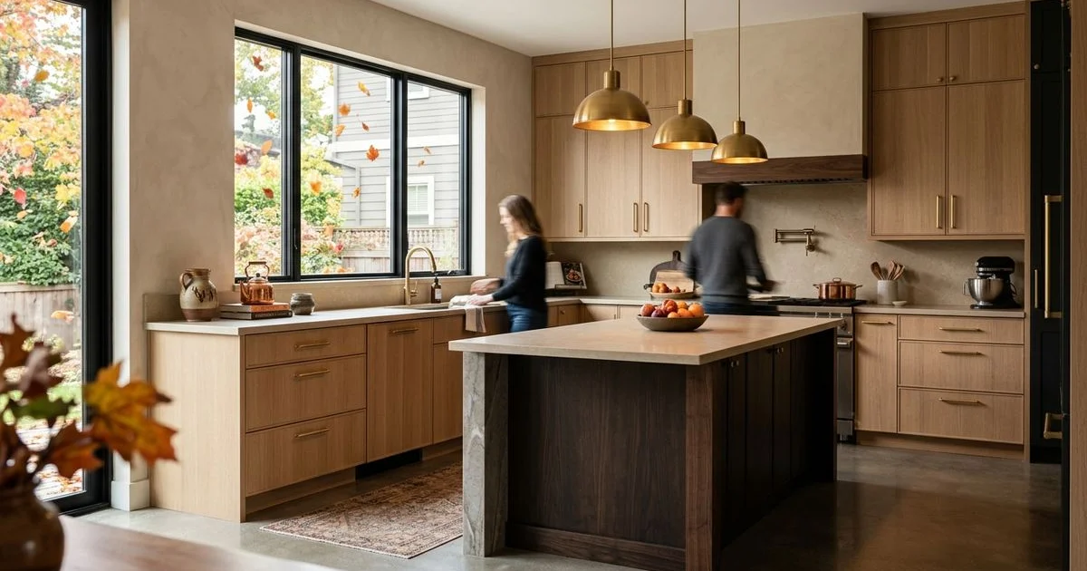 A Portland custom kitchen in warm autumn light