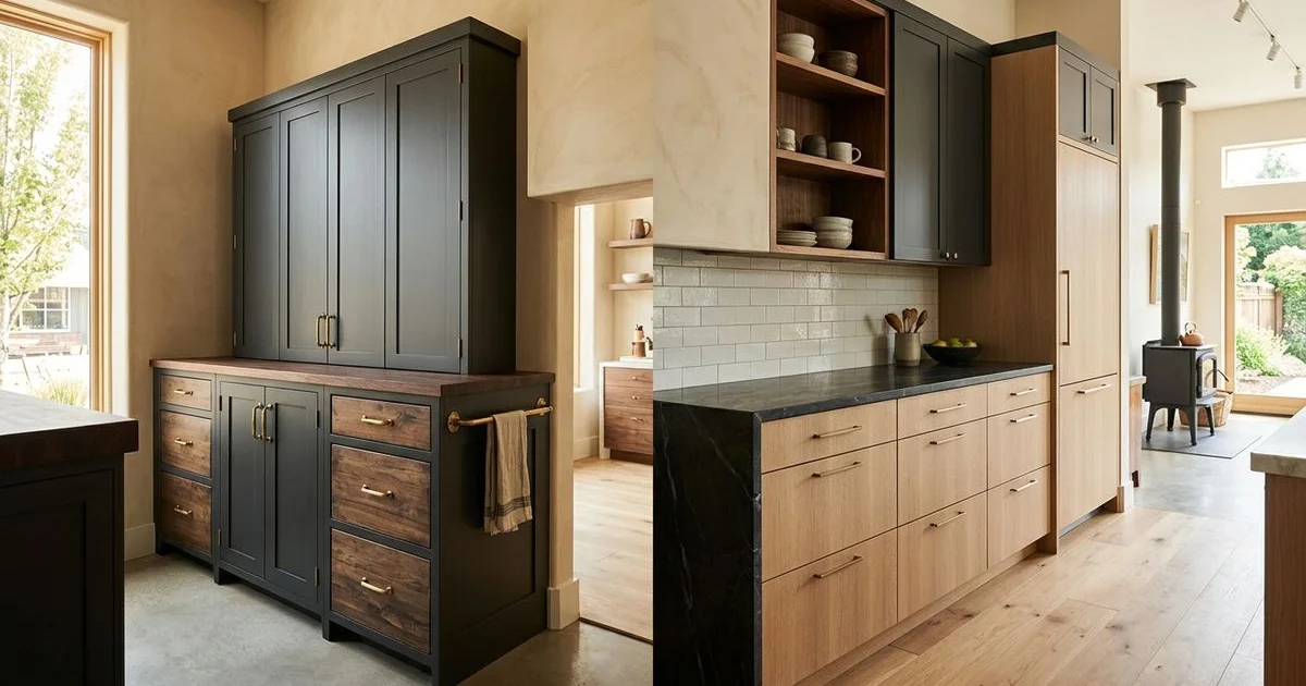 A refinished cabinet run beside newly built bespoke cabinetry