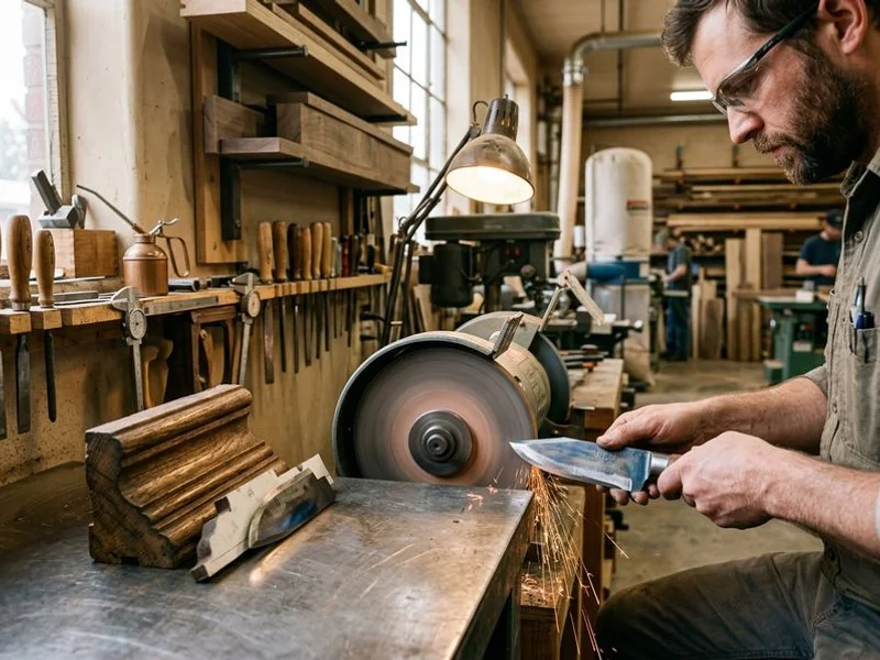 Custom moulder knife being ground to match a historic profile