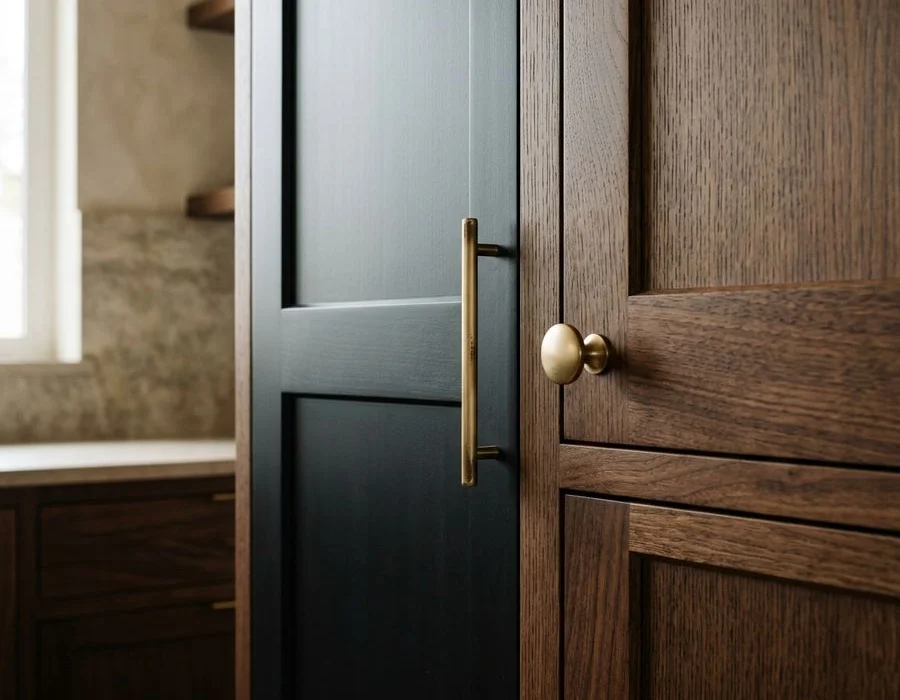 Full-overlay Shaker doors with champagne bronze pulls