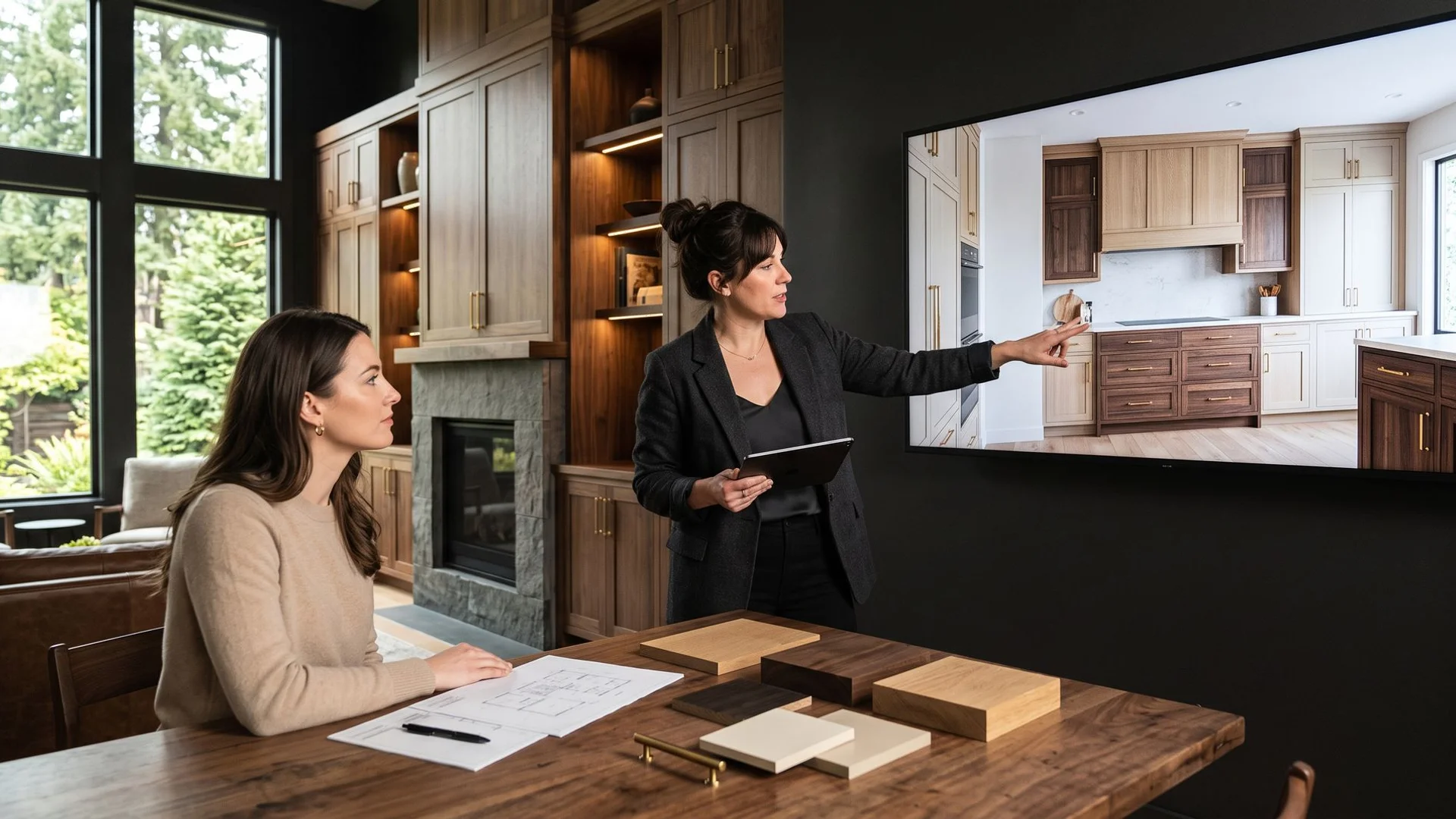 Photorealistic 3D cabinet design review with a client