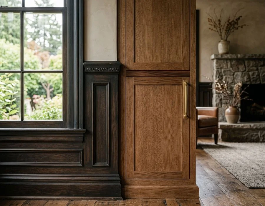 Finish and stain matching panels beside existing historic trim