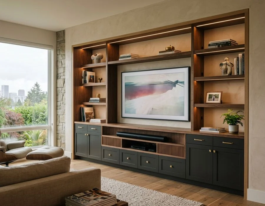 Media console built-in with concealed wire management