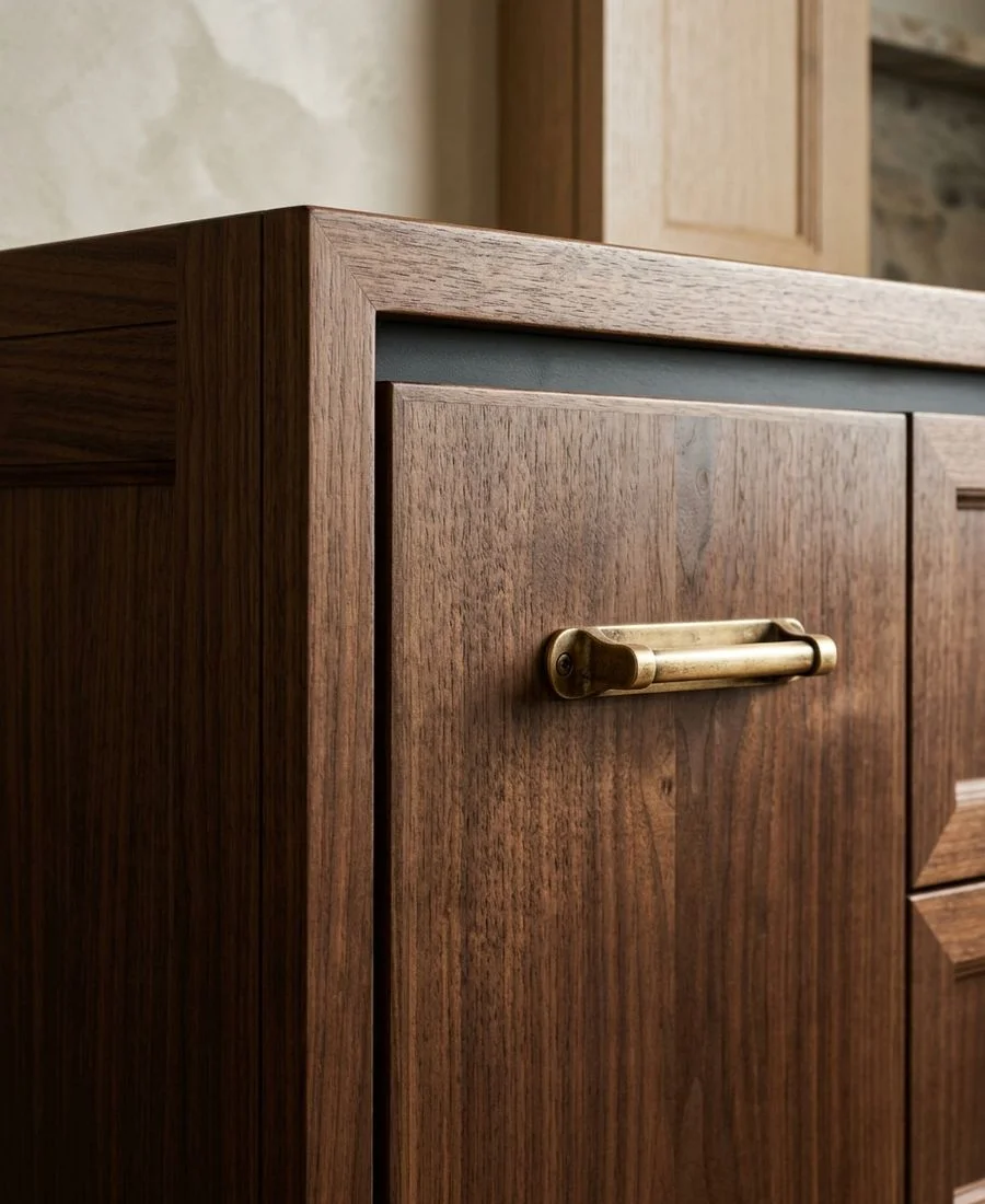 Black walnut cabinetry detail for a custom island