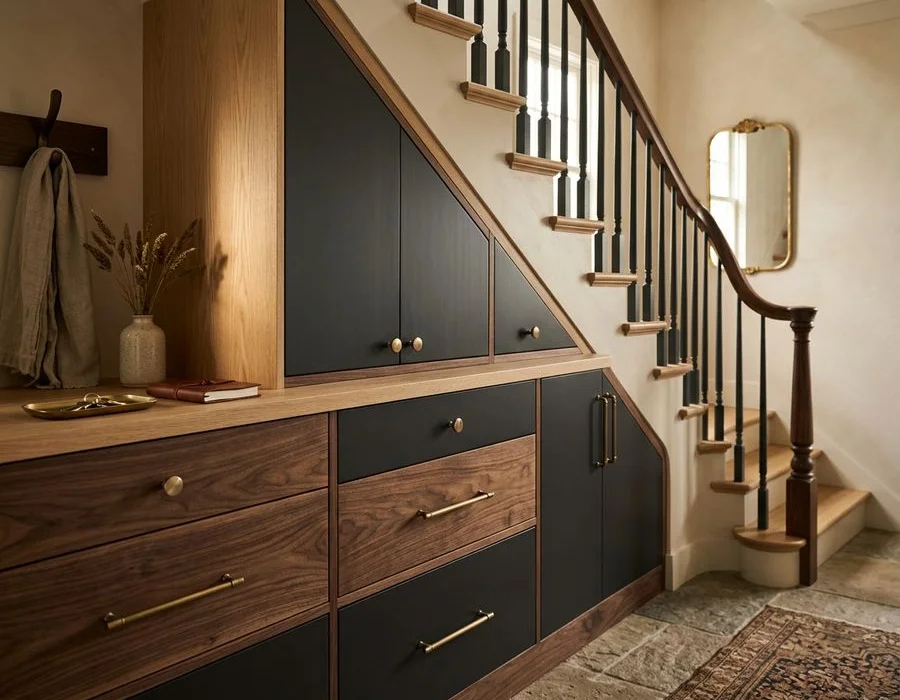 Under-stair built-in drawers and cabinets