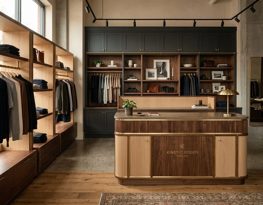 Commercial casework and display fixtures in a Portland boutique
